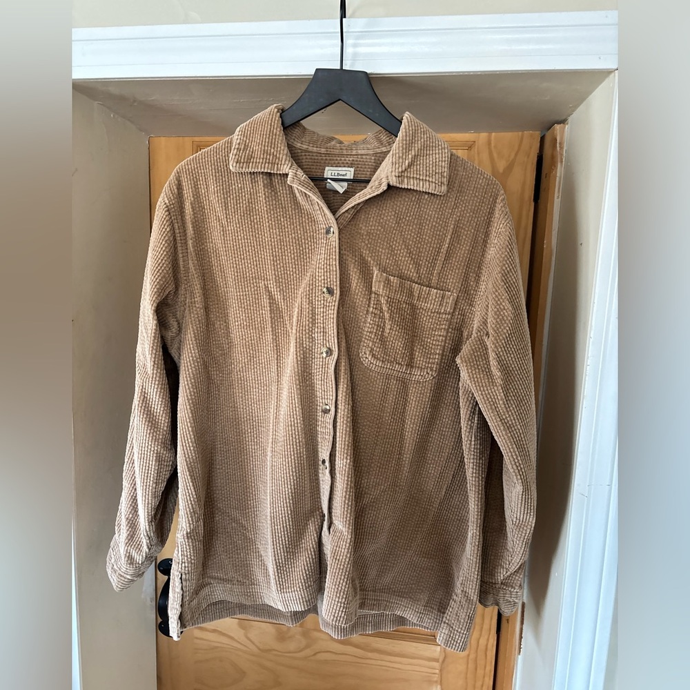 Vintage L.L.Bean Wide Whale Corduroy Shirt,Women's Tan 100% Cotton, Clearance L